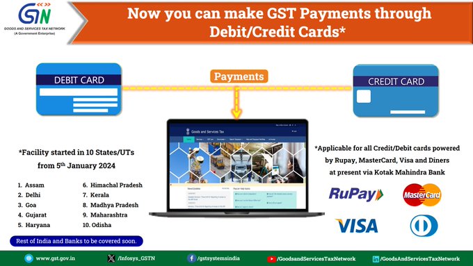  Taxpayers can make GST payments through Credit Cards/Debit Cards on the GST Portal