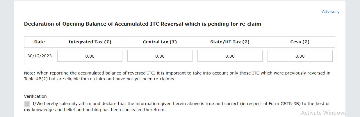 Date extension for reporting opening balance for ITC reversal